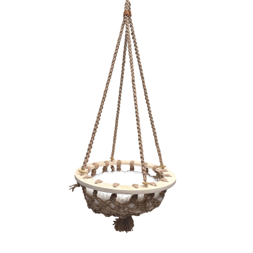 Macrame Cat Hammock Hanging Pet Bed   Boho Furniture Swing Cat Lover Gift